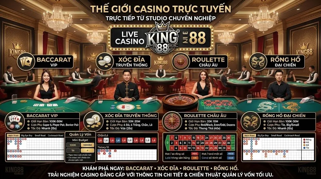 KING88 designcurated 🎖️ Link KING88 App Mới Nhất 2026 – Xổ số KING88 27 Khu vực casino live King88 với các trò baccarat xóc đĩa roulette và rồng hổ